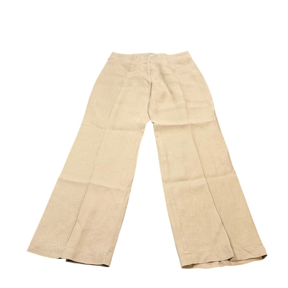 Eileen Fisher Linen Pants Womens 12 Tan Wide Leg Flat Front Coastal Minimalist